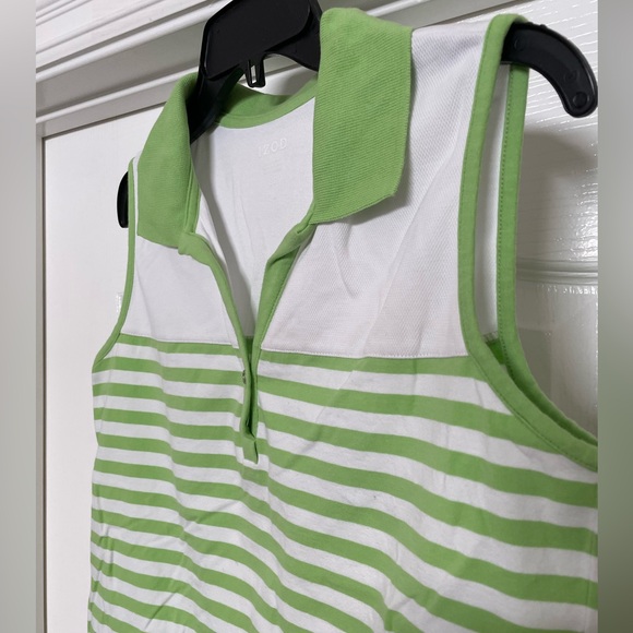 Izod sleeveless collared polo top size Large- green and white stripe - Picture 3 of 6
